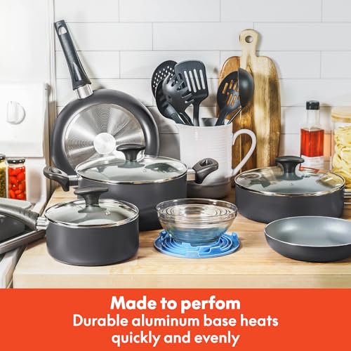Cookware Set with Glass Lids with Nonstick (21 Piece / Black)