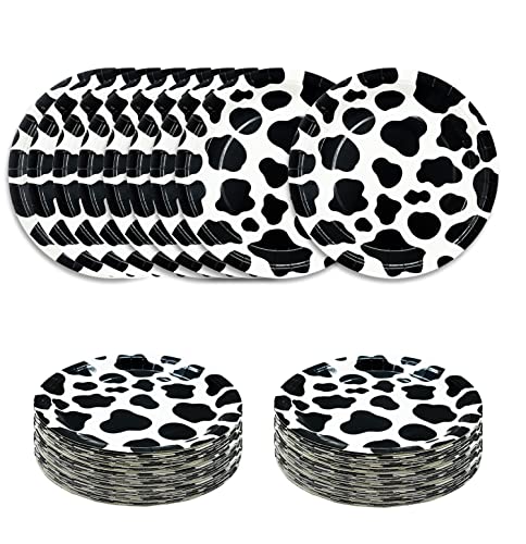 50 PCS Cow Print Plates 7 Inch Cow Paper Plates for Birthday Party Baby Shower Decoration Disposable Party Plates (Cow Print / 7 INCH)