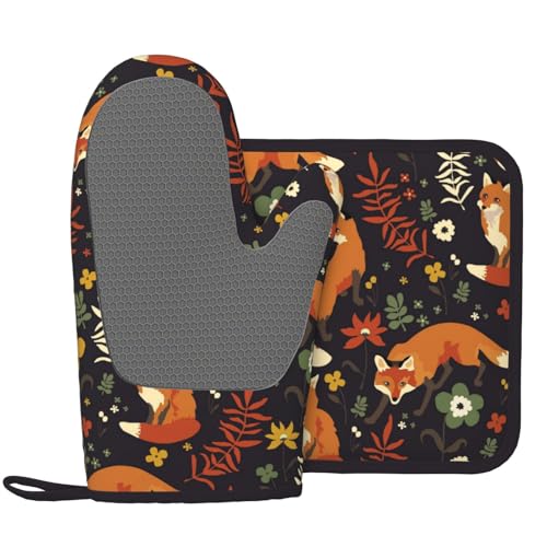 Fox Silicone Oven Mitts Pan Mats Set of 2 (Fox)