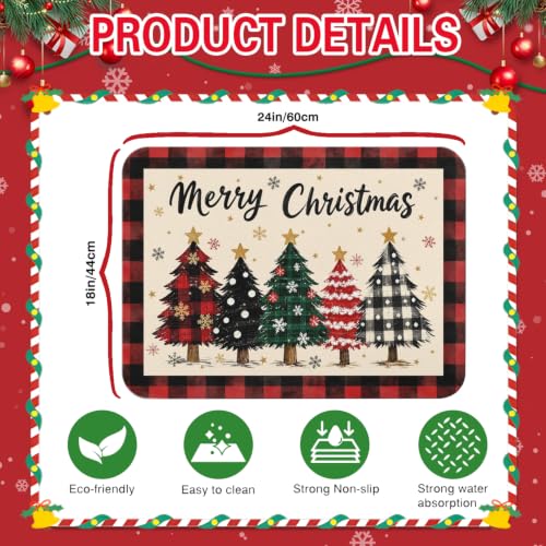 Christmas Dish Drying Mat Kitchen Countertop (RedBlack / 24" x 18")