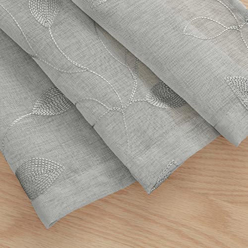 Grey Kitchen Sheer Tier Curtains Leaf Embroidered (30"W x 36"L (Pack of 2) / 3-grey)