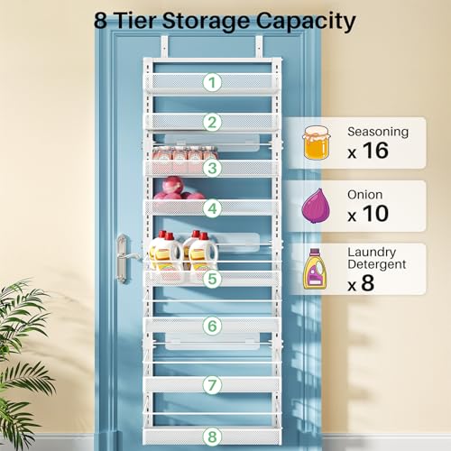 8 Tiers Over the Door Organizer (White / 17" W x 6" D x 69" H)