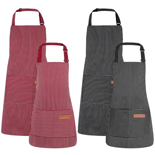 4 Pack Parent and Child Aprons Set (Red+black)