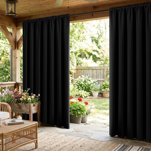 Black Blackout Curtains 108 inch Length 2 Panels Set (Black / 52"W x 108"L (Pack of 2))