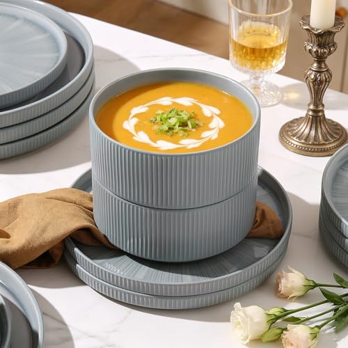 Stoneware Dinnerware Sets for 4 (Dusty Blue / 4-Set(12pcs))