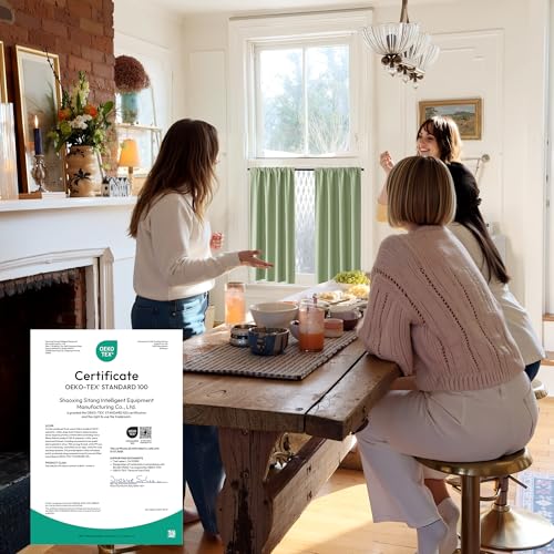 100% Blackout Short Curtains for Small Window (100% Blackout - Sage Green / 42"W x 36"L (Pack of 2))