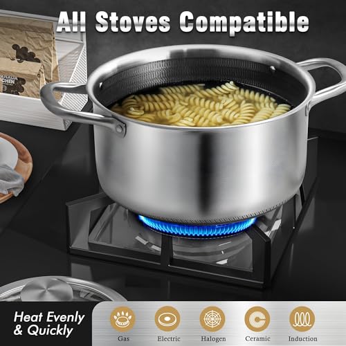 Hybrid Nonstick 6 Quart Stainless Steel Stockpot with Glass Lid (6 Quarts)