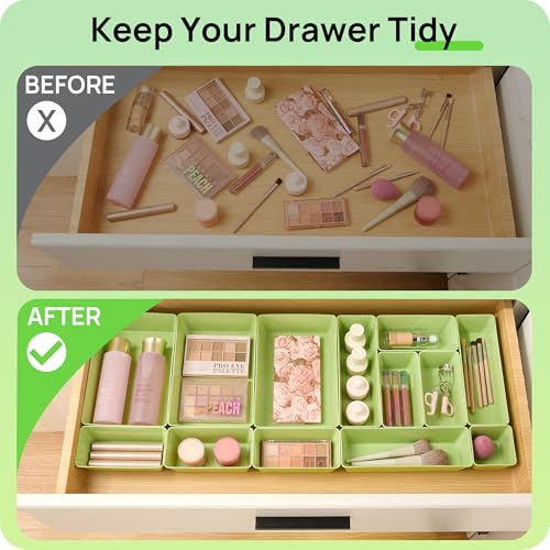 25 Pack Plastic Drawer Organizers with Non (Light Green)
