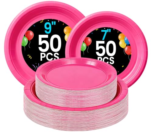 Hot Pink Paper Plates (Hot Pink / 100 Count (50-9" & 50-7"))