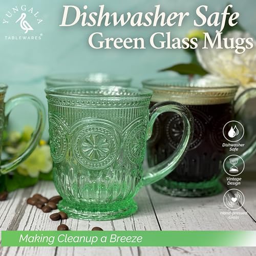 Green Glass Mugs Set of 4 Hobnail Coffee Mugs 10 oz (Green)