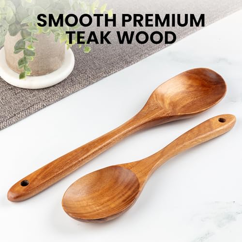 Teak Wood Utensil Set (2-Piece Large & Small Cooking Spoons)