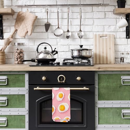 Trendy Pink Fried Eggs Kitchen Towels (Trendy Pink Fried Eggs)
