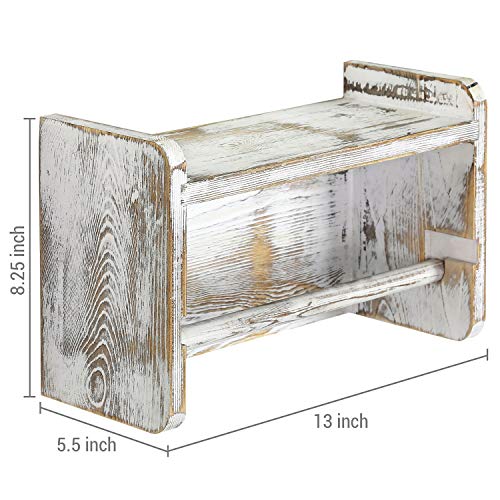 Farmhouse Paper Towel Holder Rack with Top Shelf (Whitewashed)