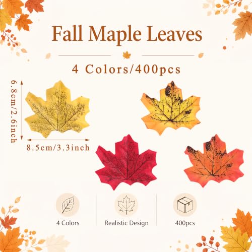 400Pc Artificial Fall Leave Silk Maple Leaf for Thanksgiving Decor (400 Pc Fall Leaves / Fall Leaves)