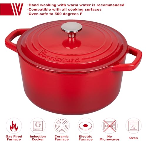 Enameled Cast Iron Dutch Oven Pot with Lid (6 QT / Red)