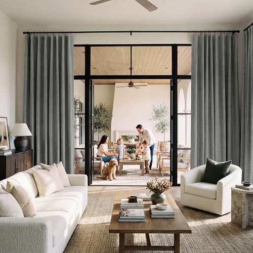 Grey 100% Blackout Linen Curtains 108 Inch Long for Bedroom (Grey / 52"W x 108"L (Pack of 2))