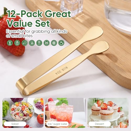 12 Pcs Gold Serving Tongs (Golden / 4.5 inch)