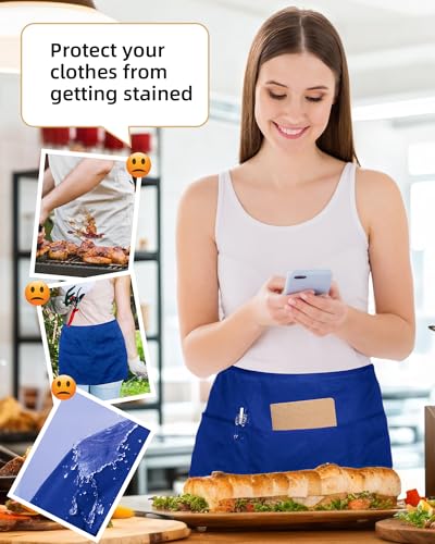 2 Pack Server Apron with 4 Pocket (Blue)
