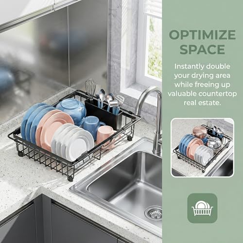 Expandable in Sink Dish Drying Rack (1 Tier-black)