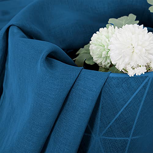 Short Sheer Curtains Linen Textured Bedroom Curtain Sheers Light Filtering Rod Pocket Voile Curtains for Living Room (54"W x 45"L (Pack of 2) / Classic Blue)