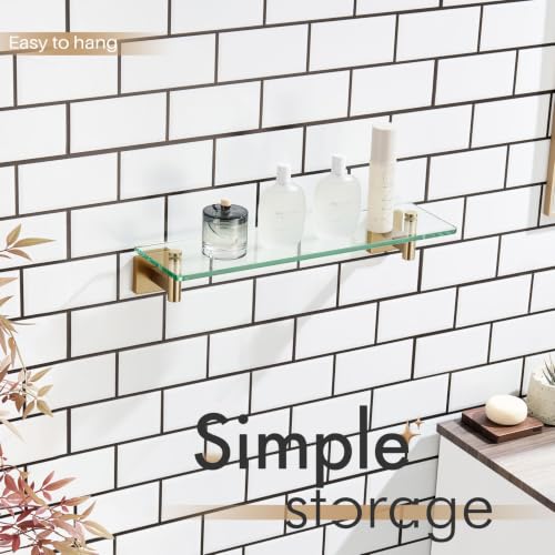 Wall Shelves Bathroom Hardware Glass Floating Shelf 20 (Champagne Bronze / 20-Inch)