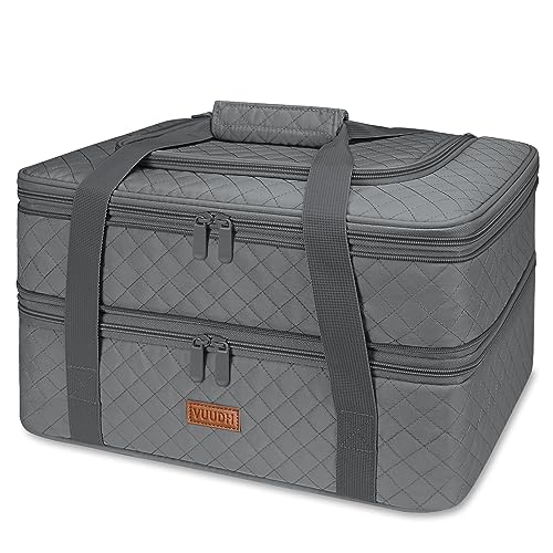 Quilted Double Decker Casserole Carrier (Gray / 15.7 x 11.8x 8.7inch)