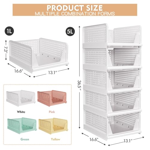 5 Pack Stackable Closet Storage Basket (White / 5 Pack White)