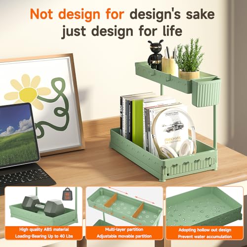 3-Pack 2-Tier L-Shaped Under Sink Organizers with Sliding Drawers (Green / 12.85 Inch)