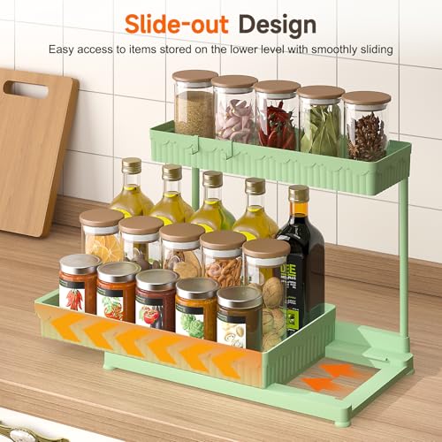3-Pack 2-Tier L-Shaped Under Sink Organizers with Sliding Drawers (Green / 12.85 Inch)