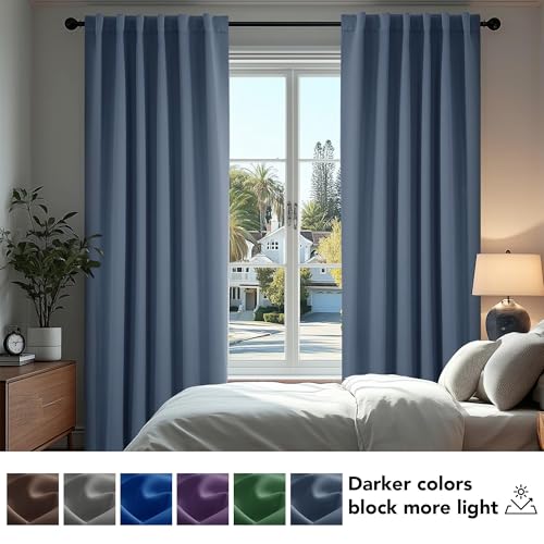 Blackout Curtains for Bedroom (Grayish Blue / 42"W x 72"L (Pack of 2))