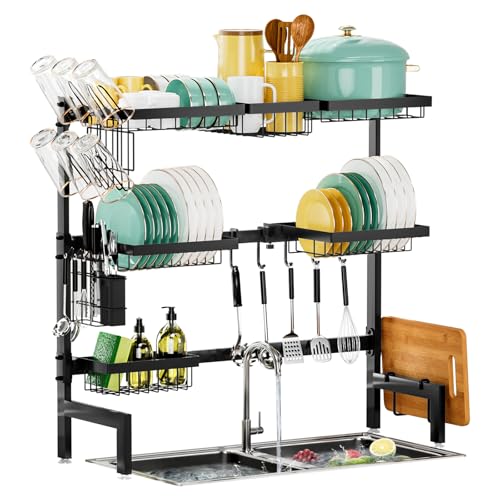 Over The Sink Dish Drying Rack (Black,expandable,3-tier)