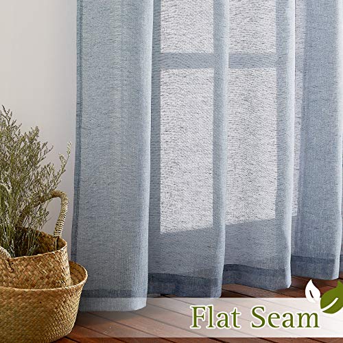 Linen Semi Sheer Flax Curtains 96" L (52"W x 96"L (Pack of 2) / Sea Mist)