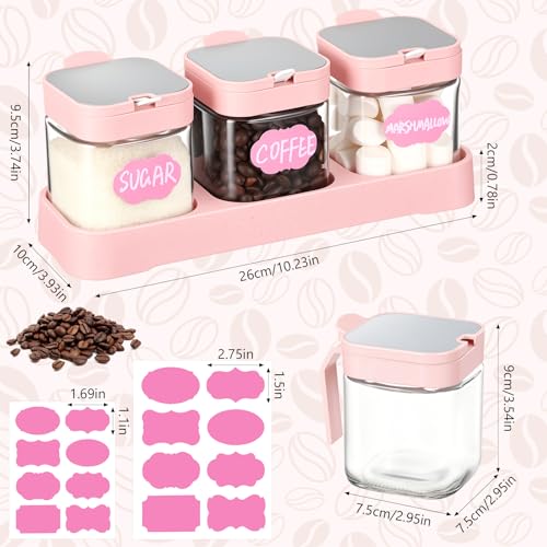 3 Pcs Glass Coffee Container with Shelf (Pink)