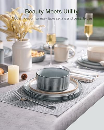 Star Stoneware Dinnerware Sets for 8 (Cappuccino & Smoky Blue)