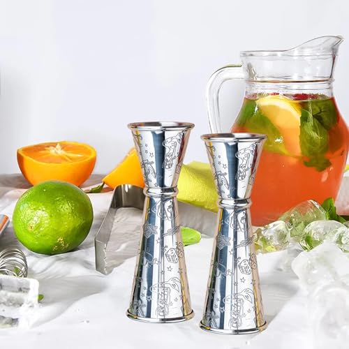 Stainless Steel 2 oz 1 oz Bartending Cocktail Jigger Measuring Cup (1 count / Sliver-A Etched)