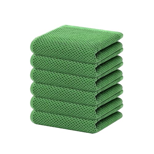 100% Cotton Waffle Weave Kitchen Dish Towels 6 (Grass Green / 13 X 28 - 6 Pack)