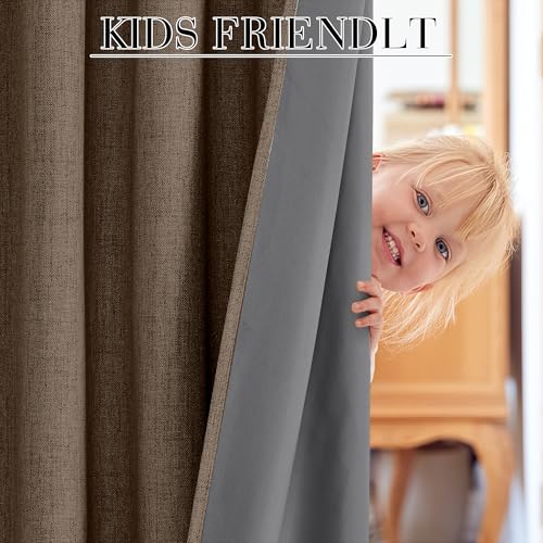 Brown 100% Blackout Linen Curtains 72 Inch Long for Bedroom (Brown / 52"W x 72"L (Pack of 2))