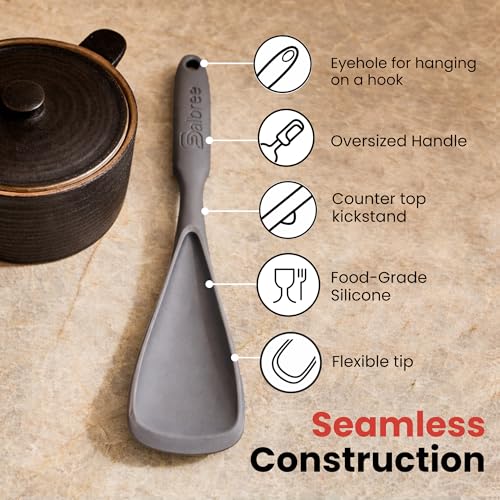 Seamless Silicone Spatula Spoon Multifunction Scoop Kitchen Spoon (Gray/Black-2 Pack)