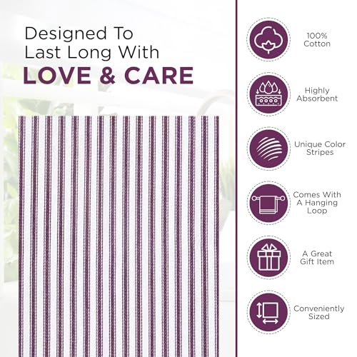 Stripe Kitchen Towels Decor Hanging Loop Tea Dish Towels Boho Absorbent Festive Gift Set of 6 Pantry Reusable 18x28 Inch Kitchen Dish Towels (Purple (French))