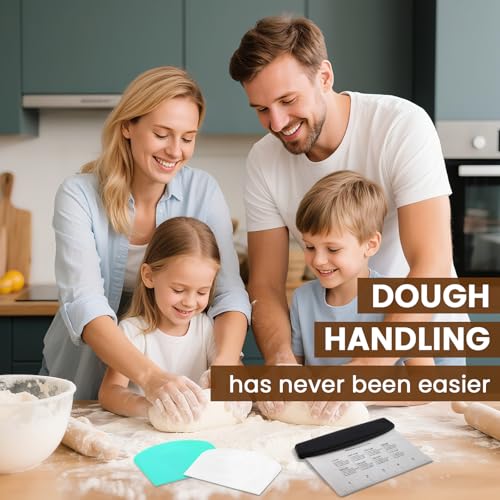 Dough Scraper Set with 2 Flexible Bowl Scrapers (Black/Blue)