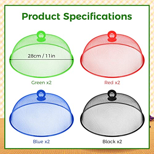 8 Pcs Metal Mesh Food Covers Tent Umbrella 11 Inch (Red, Green, Blue, Black)