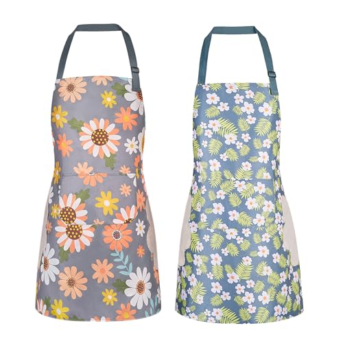 2 Pack Floral Aprons with Pocket (2pack #C)