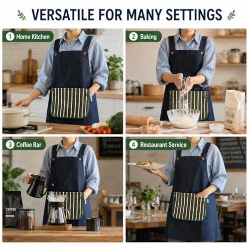 Kitchen Denim Apron with Detachable Hand Towel Clever Design for Clean Hands to Cook Apron with Pockets for Home