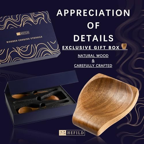 Wooden Spoons for Cooking (8 Gift Box/Natural Brown / 10.5-13.5" set+ 5.3" spoon rest+ Gift Box)