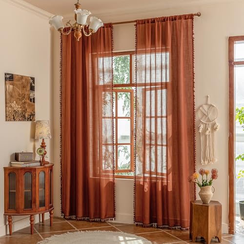 Boho Country Room Decor Long Curtains for Living Room (Z-terracotta / 50"W x 90"L (Pack of 2))