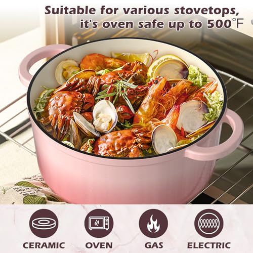 5QT Enameled Cast Iron Dutch Oven Pot with Lid (Pink / 5QT)