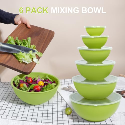 BPA Free Plastic Round Mixing Bowl with Lids (Light Green)