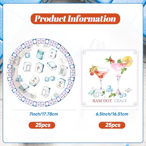 50pcs Mahjong Paper Plates and Napkins Party Supplies