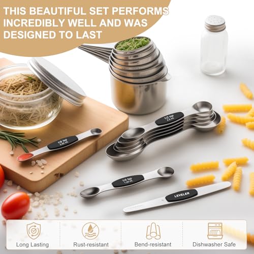 Stainless Steel Measuring Cups & Spoons Set (Black Spoons)