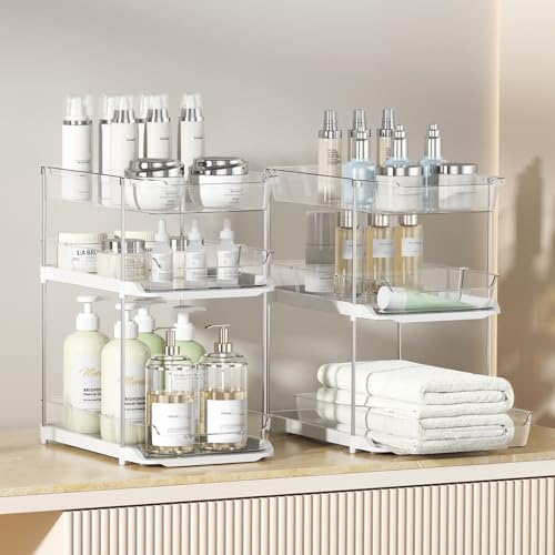 2 Sets of 3 Tier Bathroom Under Sink Organizers and Storage (White / 2 Pack 3-Tier)